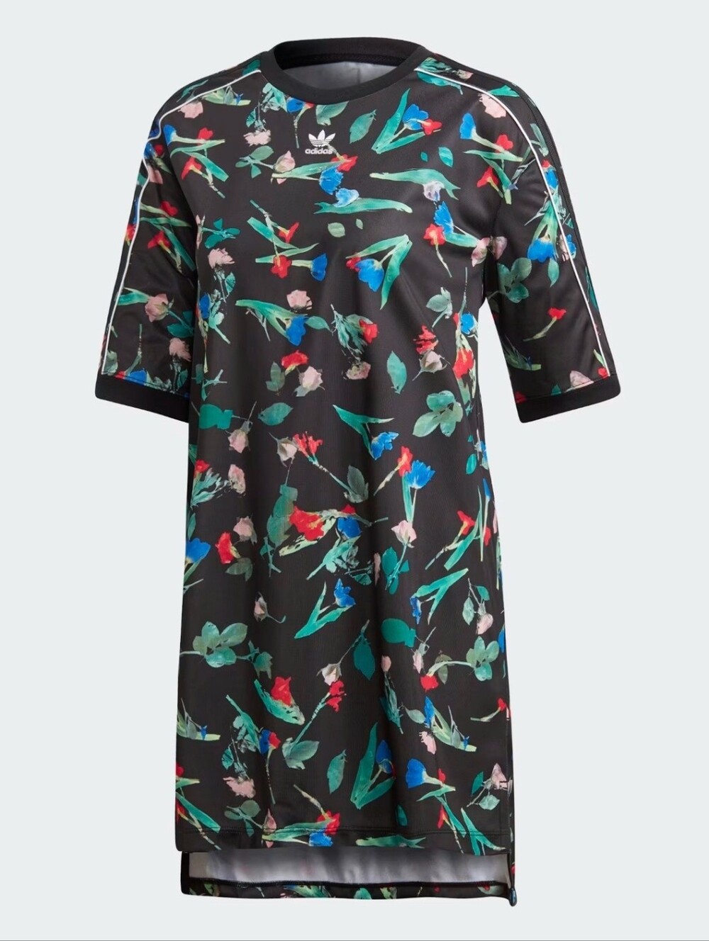 NWT Adidas Originals Floral Allover Print Tee Dress | Black, XS
